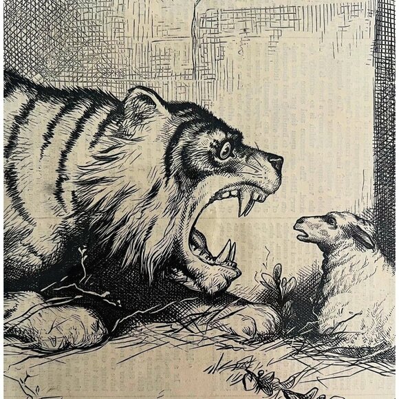 Thomas Nast Democratic Tiger Reform 1876 Victorian Woodcut Engraving LGBinTN2 - Picture 1 of 3